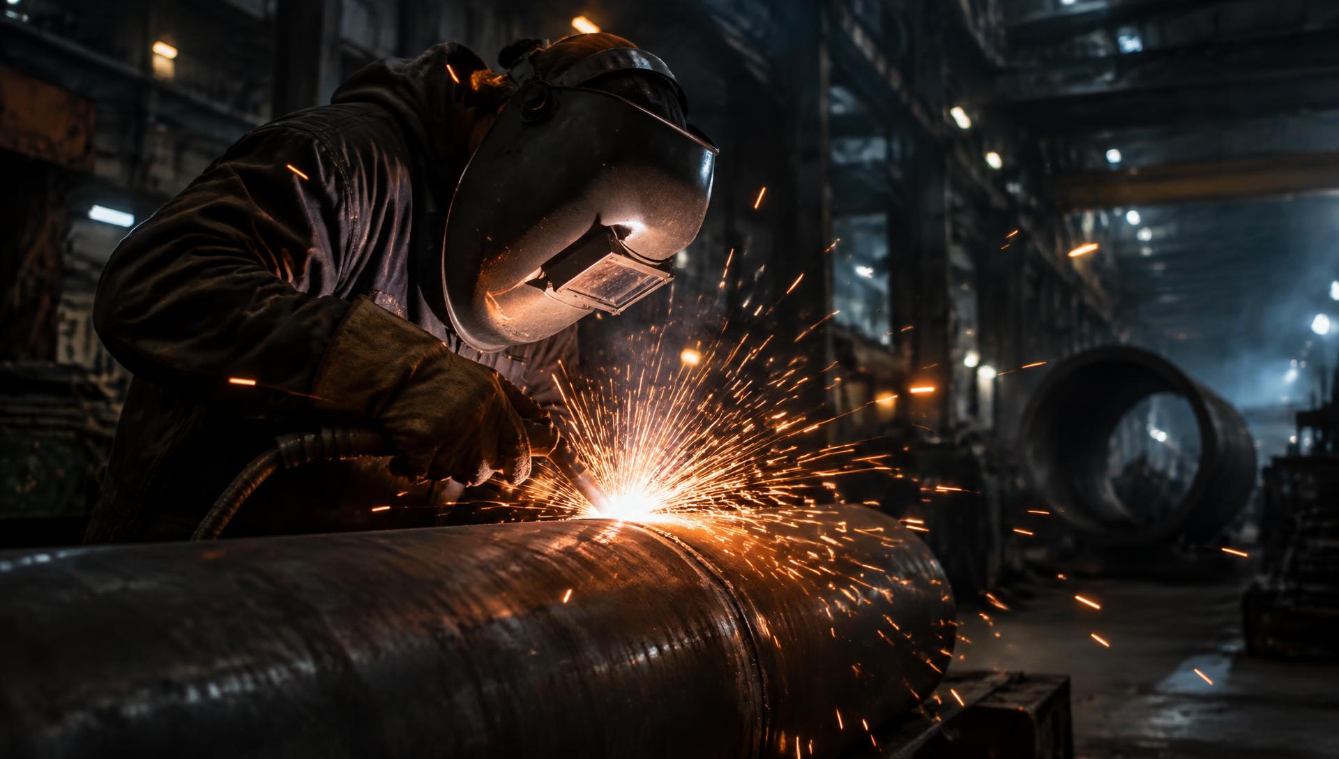 TIG welder welding an industrial pipe